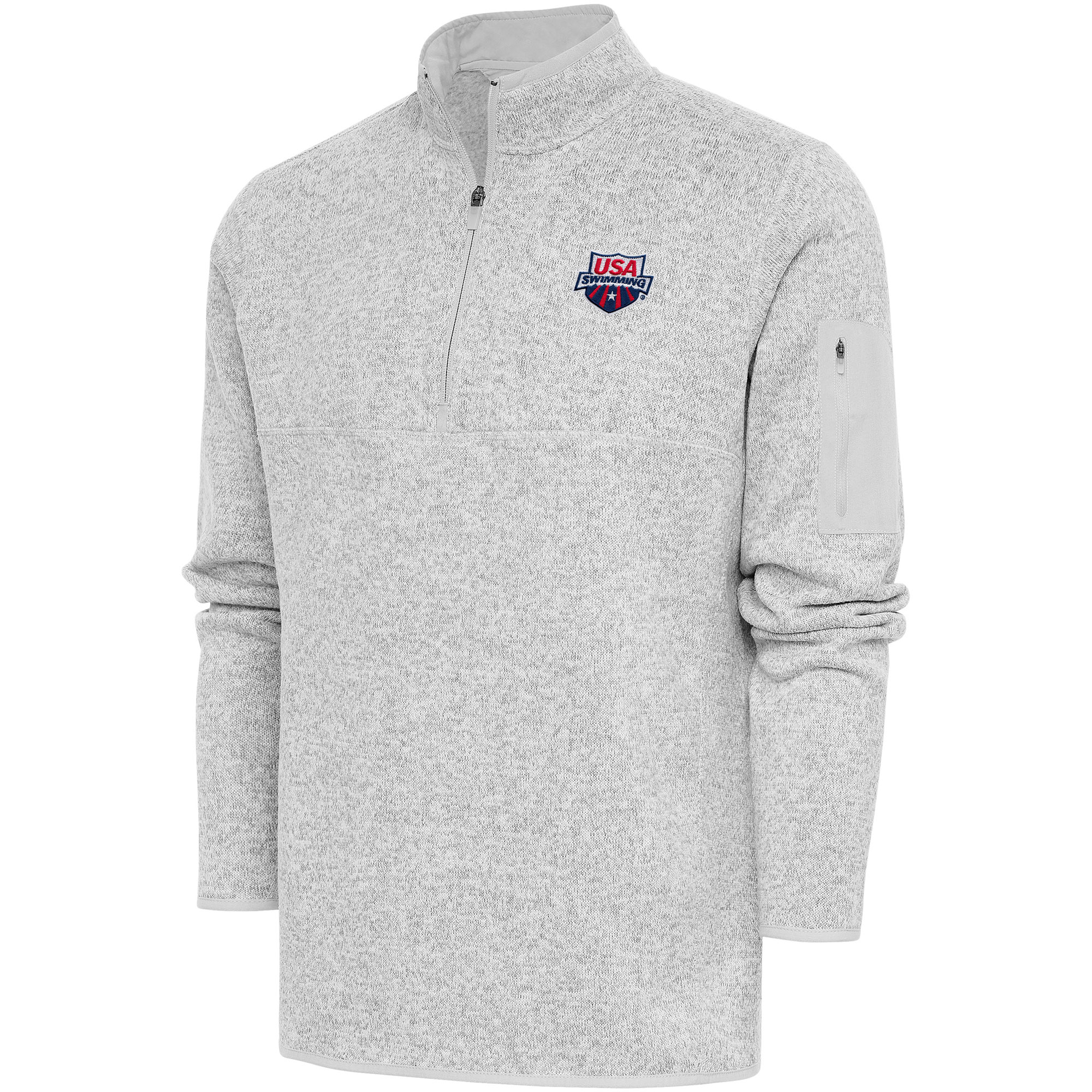 Men's Antigua Heather Gray USA Swimming Fortune Quarter-Zip Pullover Jacket