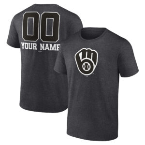 Men's Charcoal Milwaukee Brewers Personalized Monochrome Name & Number T-Shirt