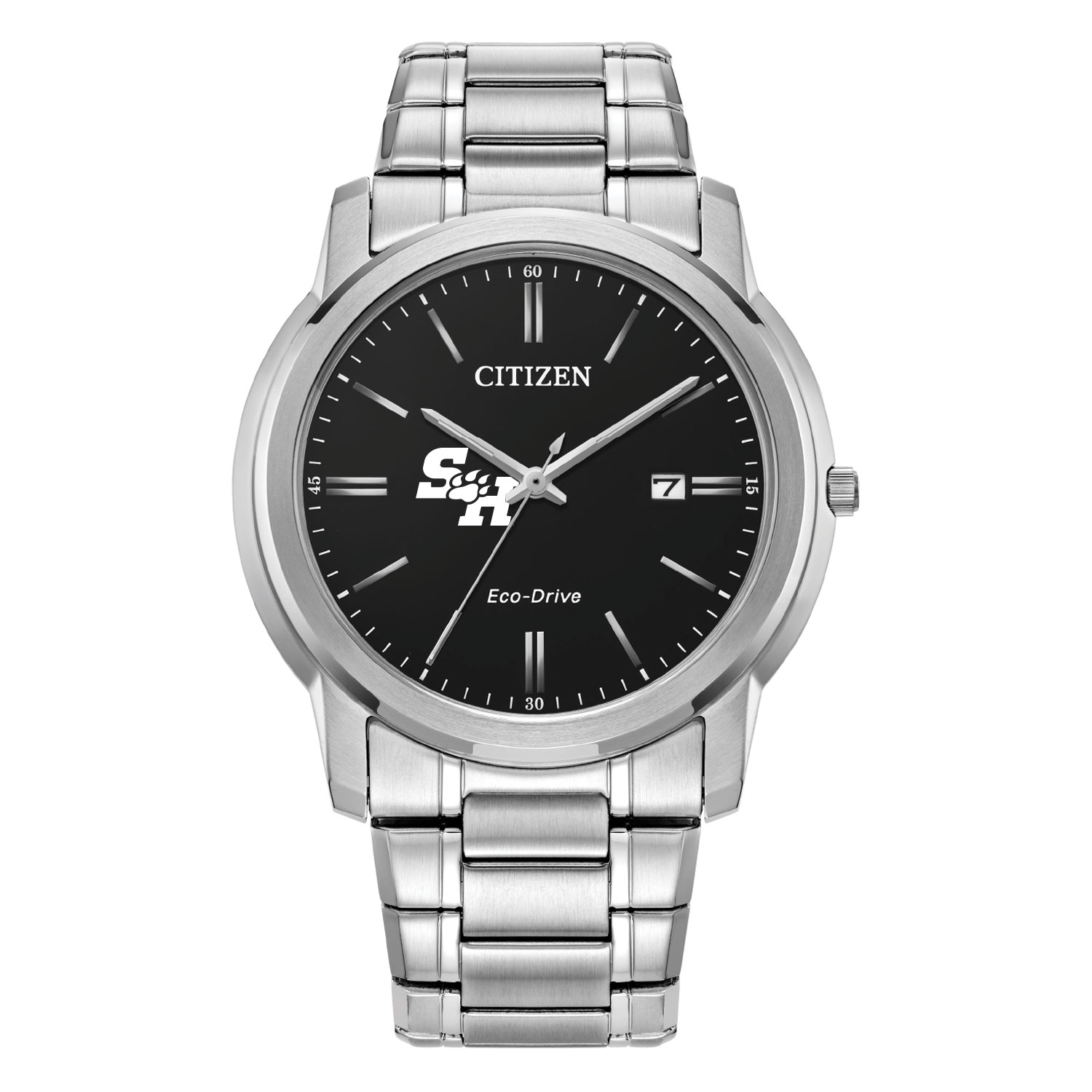 Men's Citizen Watch Silver Sam Houston State Bearkats Eco-Drive Black Dial Stainless Steel Watch