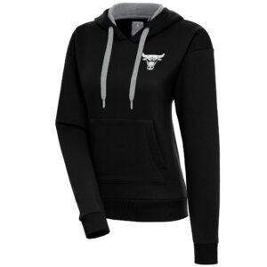 Women's Antigua  Black Chicago Bulls Brushed Metallic Victory Pullover Hoodie