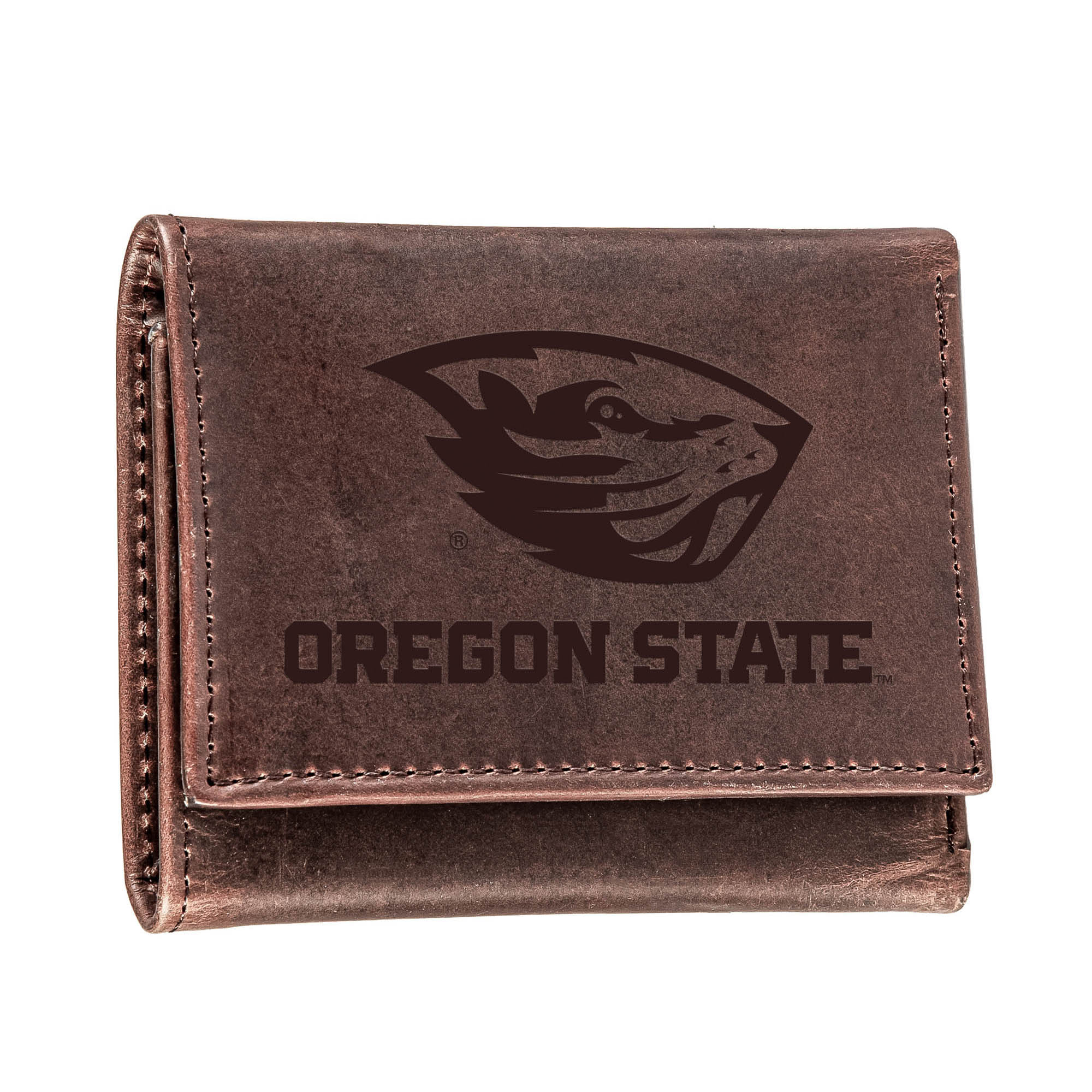 Brown Oregon State Beavers Leather Tri-Fold Wallet