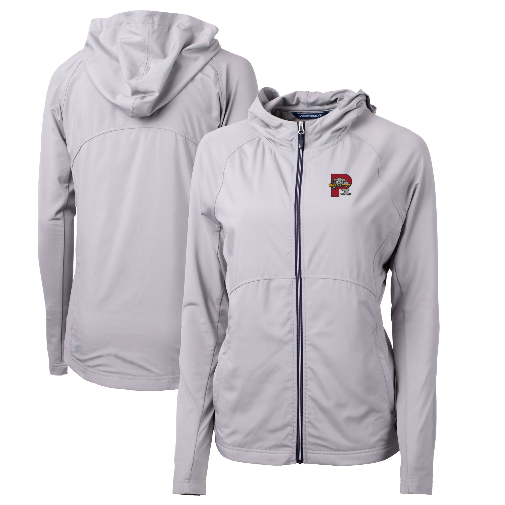 Women's Cutter & Buck Gray Portland Sea Dogs Adapt Eco Knit Hybrid Recycled Raglan Full-Zip Jacket
