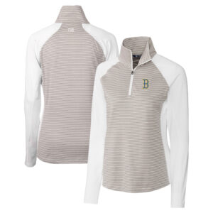 Women's Cutter & Buck  White Boston Red Sox City Connect Forge Tonal Stripe Stretch Half-Zip Pullover Top