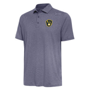 Men's Antigua  Heather Navy Milwaukee Brewers Scheme Polo