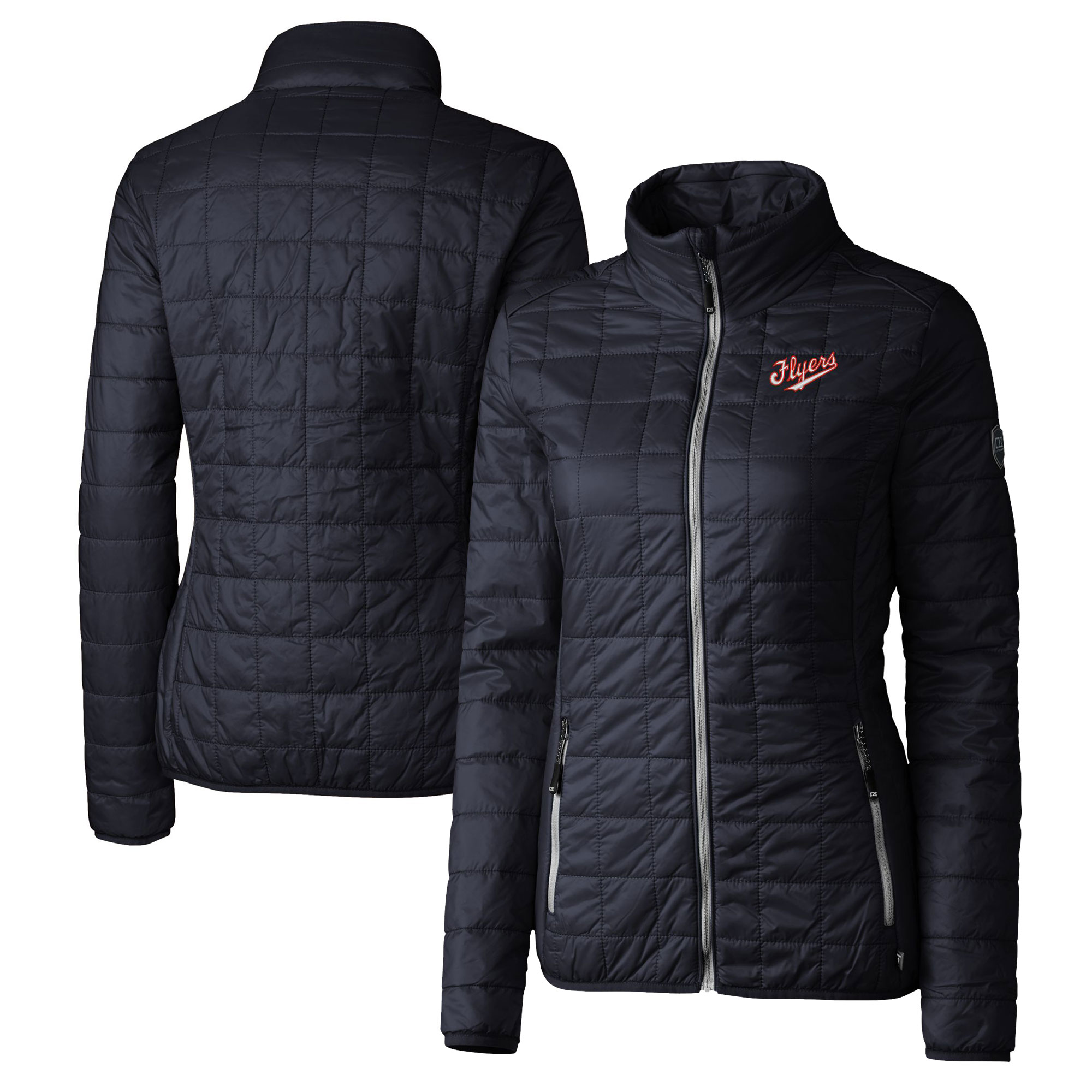 Women's Cutter & Buck Navy Dayton Flyers Vault Rainier PrimaLoft Eco Insulated Full-Zip Puffer Jacket - Image 2