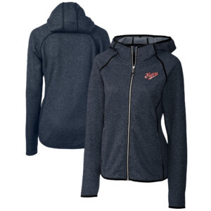 Women's Cutter & Buck  Heather Navy Dayton Flyers Vault Mainsail Full-Zip Hooded Jacket