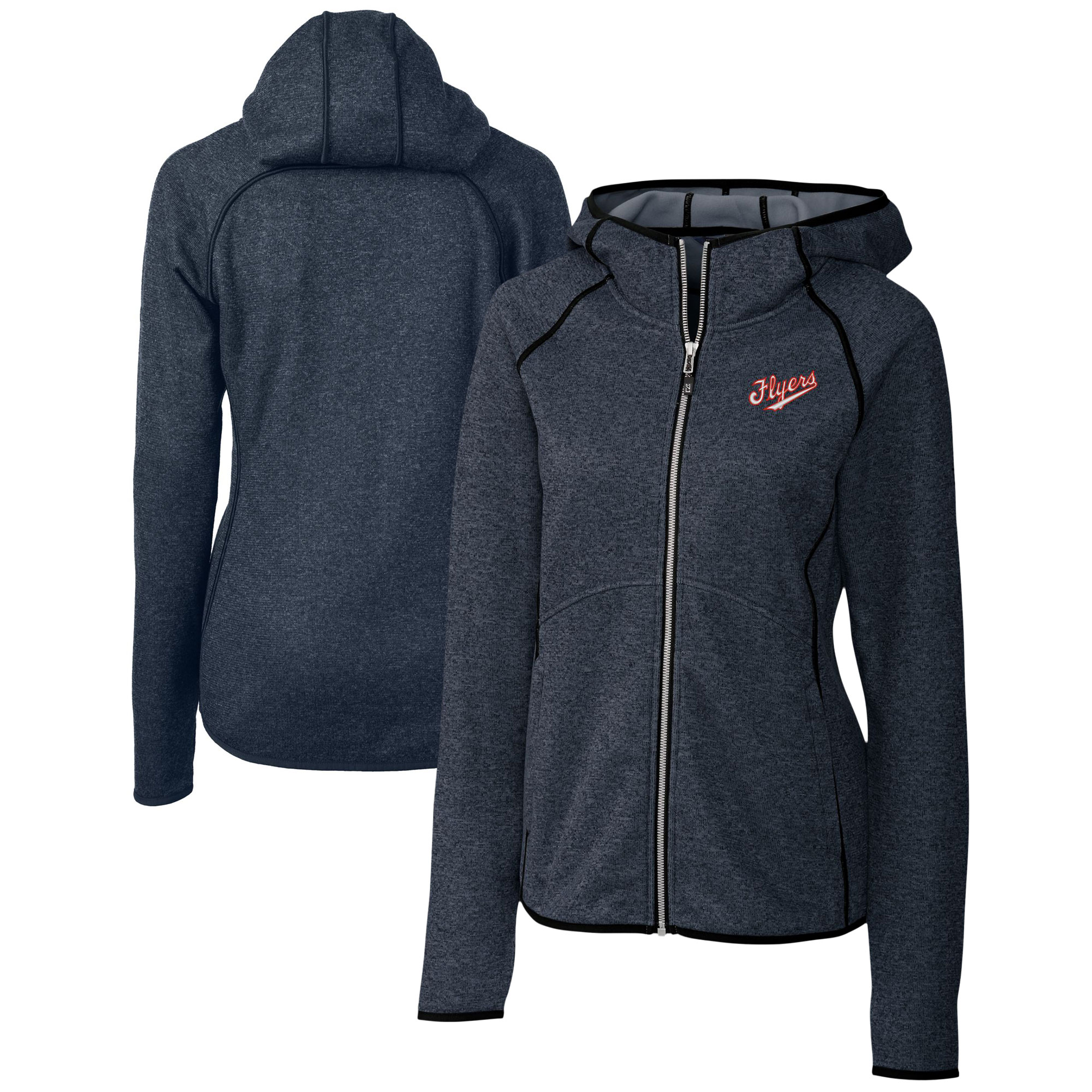Women's Cutter & Buck Heather Navy Dayton Flyers Vault Mainsail Full-Zip Hooded Jacket