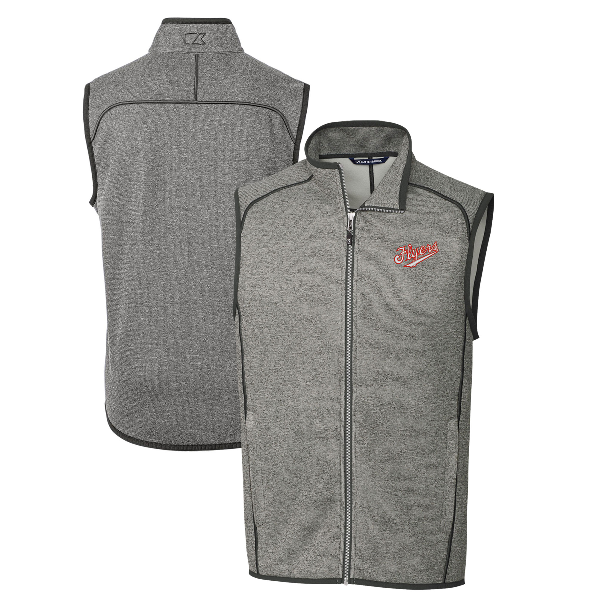 Men's Cutter & Buck Heather Gray Dayton Flyers Big & Tall Mainsail Sweater-Knit Full-Zip Vest