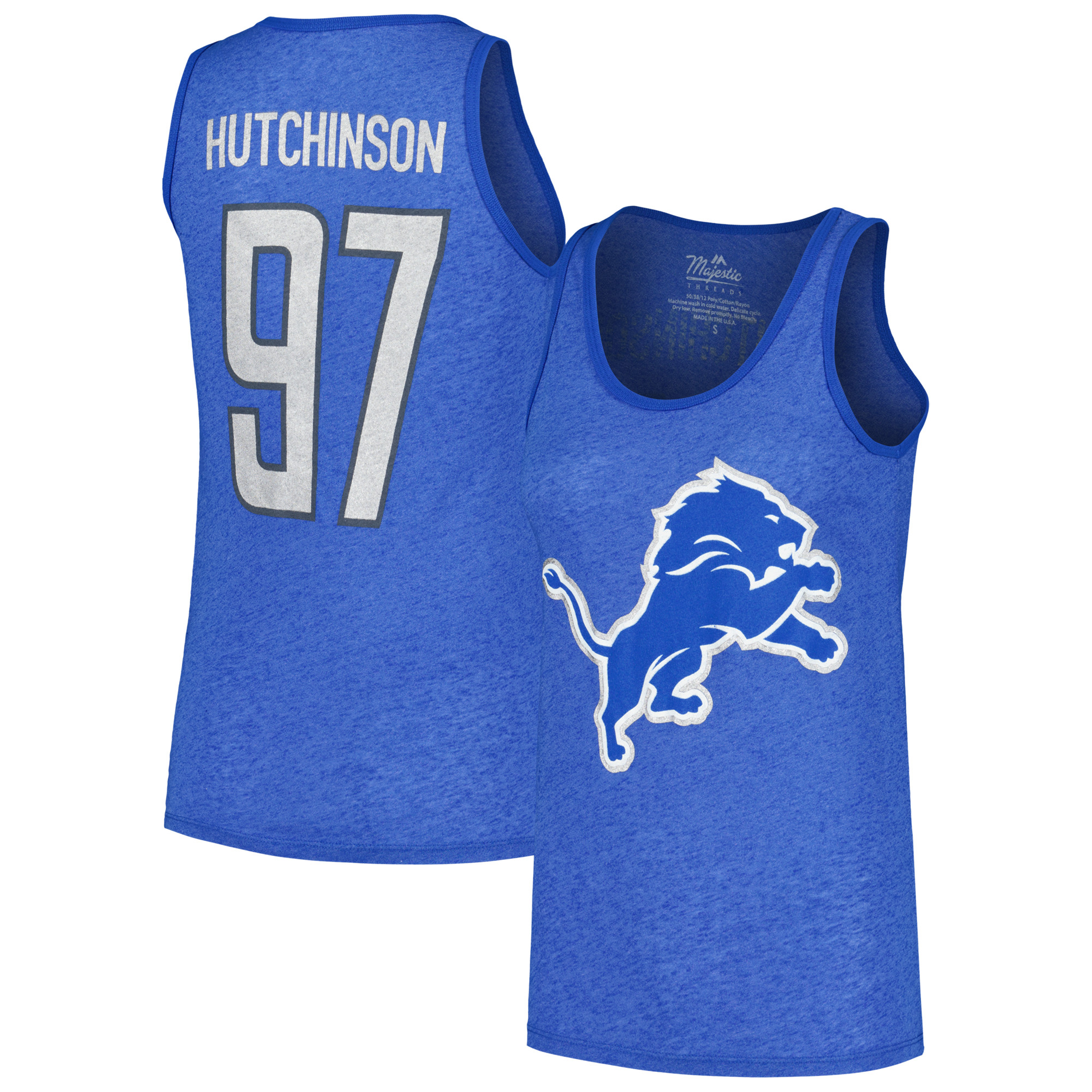 Women's Majestic Threads Aidan Hutchinson Heather Blue Detroit Lions Name & Number Tri-Blend Tank Top - Image 5