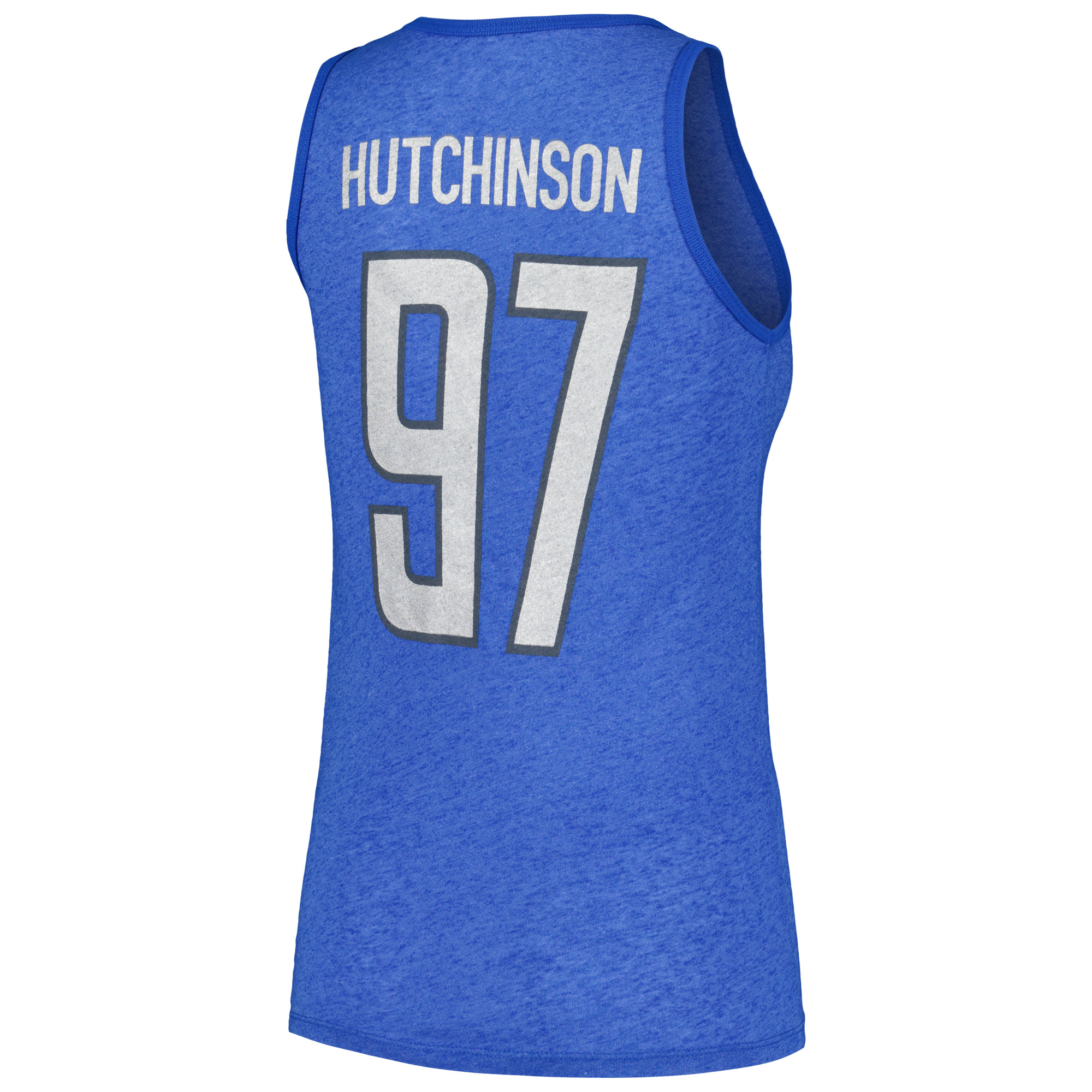 Women's Majestic Threads Aidan Hutchinson Heather Blue Detroit Lions Name & Number Tri-Blend Tank Top - Image 7