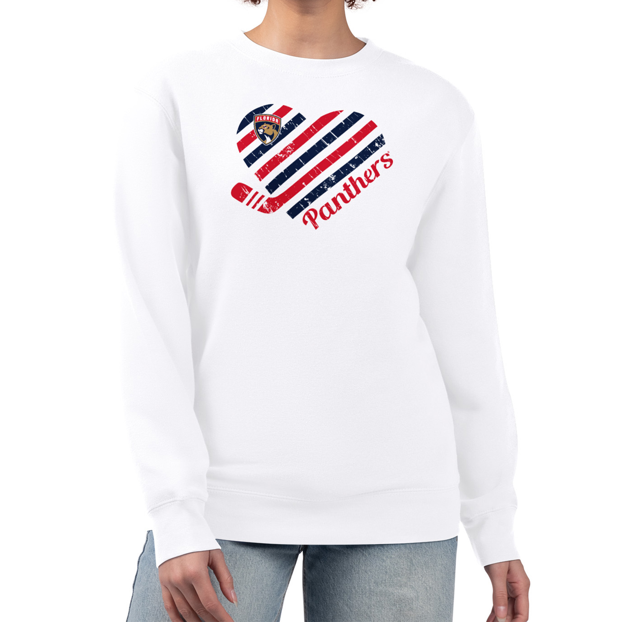 Women's G-III 4Her by Carl Banks White Florida Panthers Heart Graphic Pullover Sweatshirt