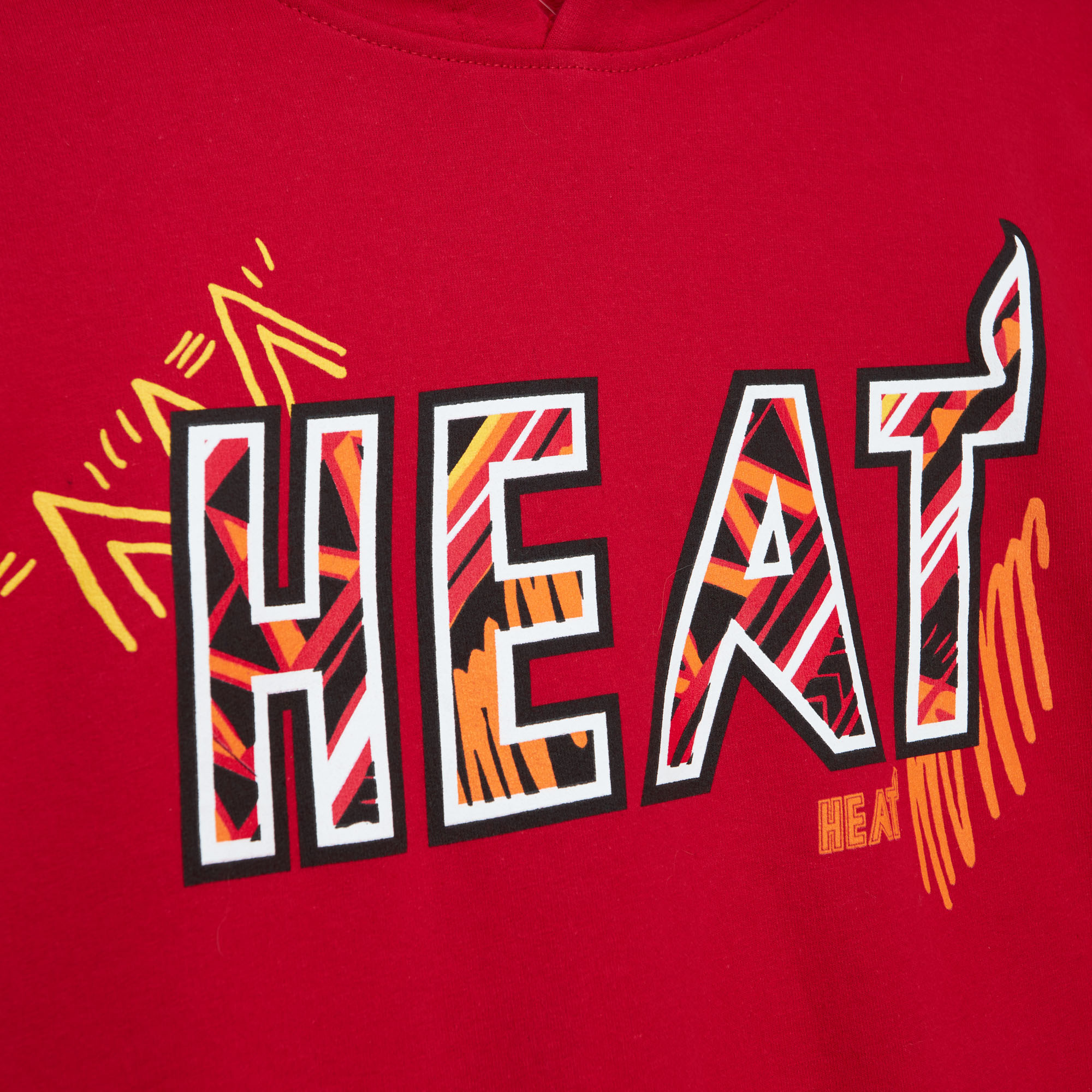 Men's Mitchell & Ness Red Miami Heat Hardwood Classics Game Day Pattern Pullover Hoodie - Image 11