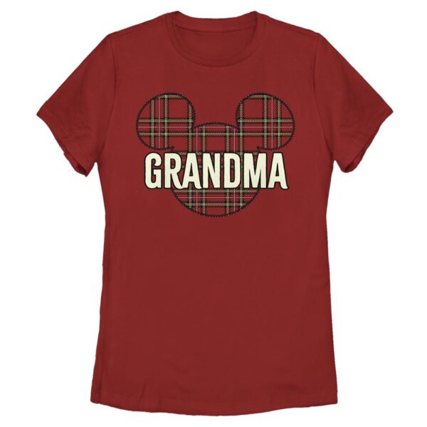 Women's Mad Engine  Red Mickey & Friends Grandma Holiday Patch Graphic T-Shirt