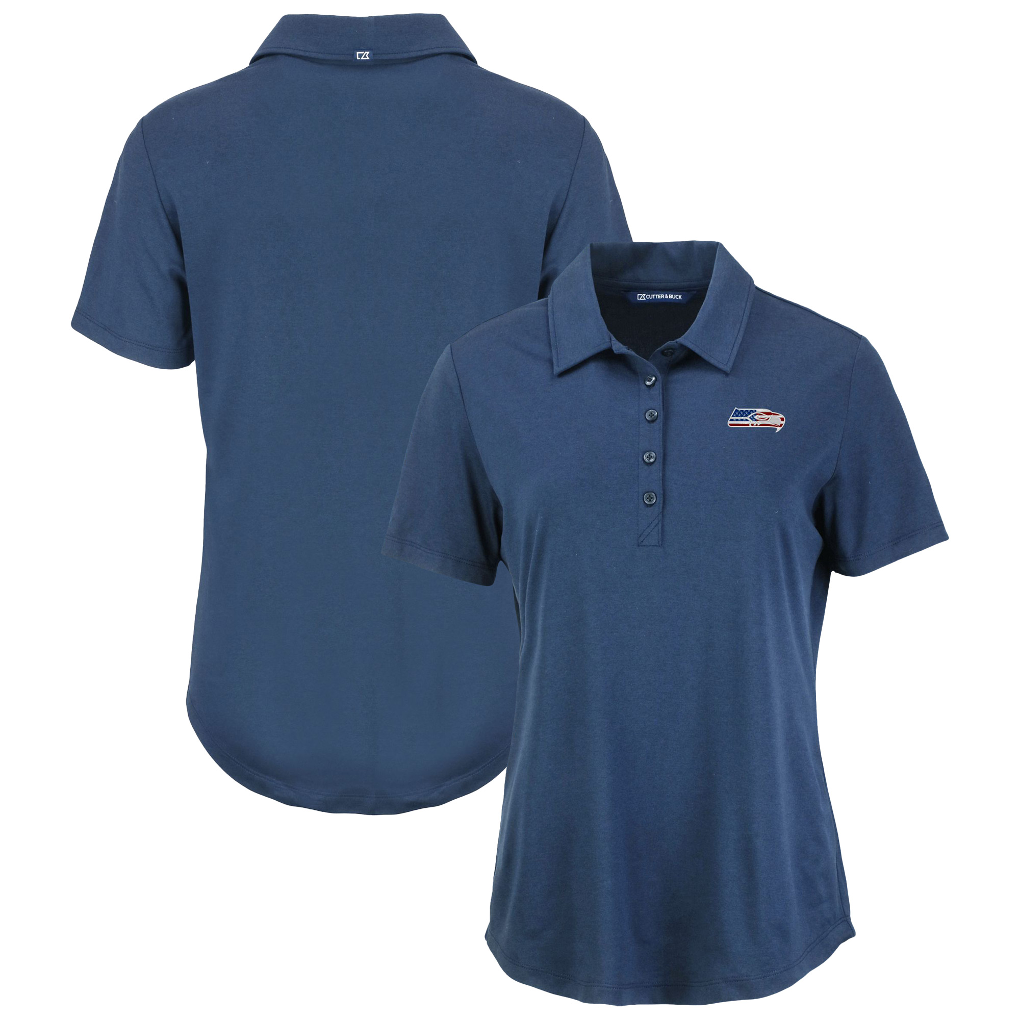 Women's Cutter & Buck College Navy Seattle Seahawks Americana Coastline Epic Comfort Eco Recycled Polo