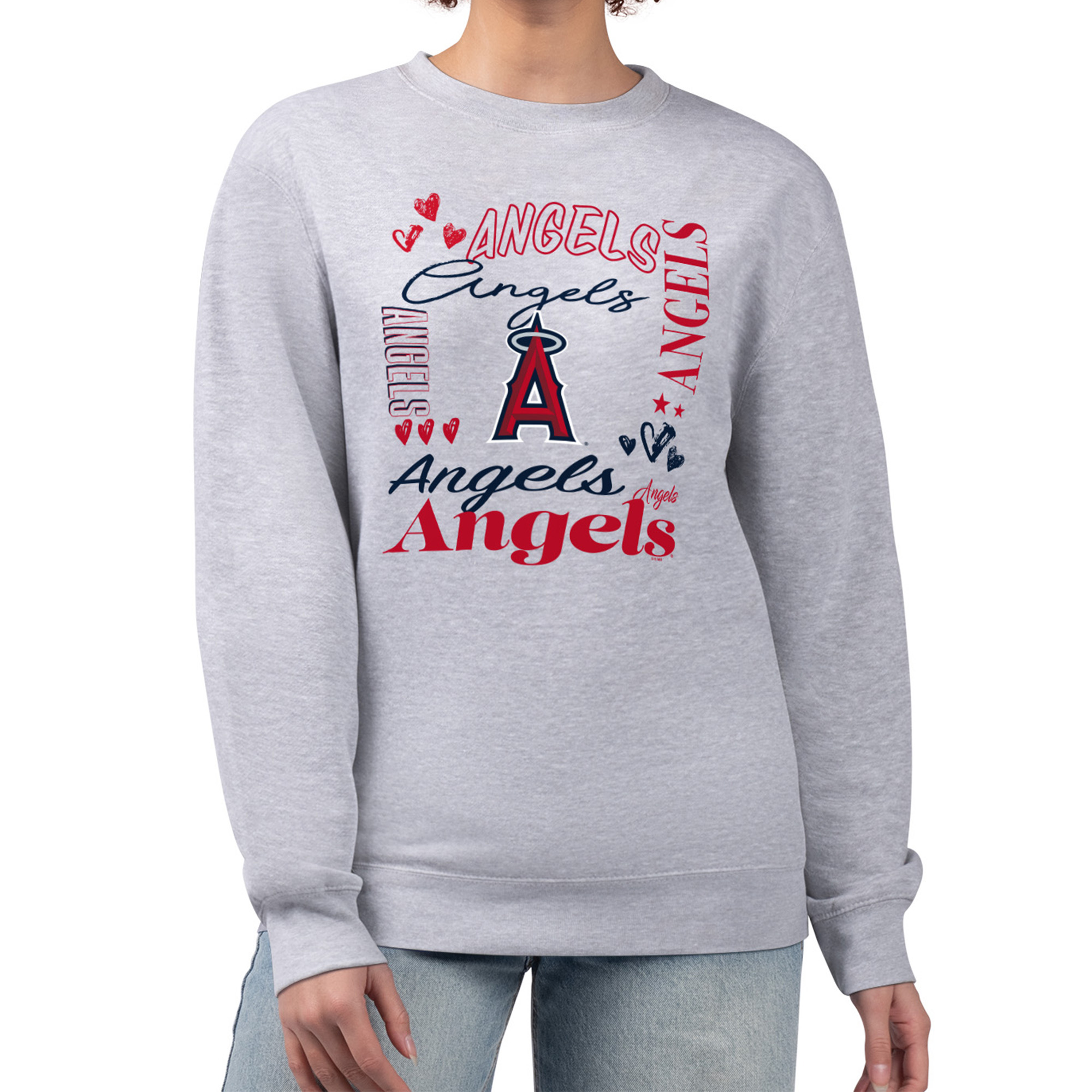 Women's G-III 4Her by Carl Banks Heather Gray Los Angeles Angels Collage Team Graphic Fleece Pullover Hoodie