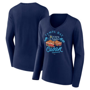 Women's  Navy Tampa Bay Rays Cuban Sandwich V-Neck Long Sleeve T-Shirt