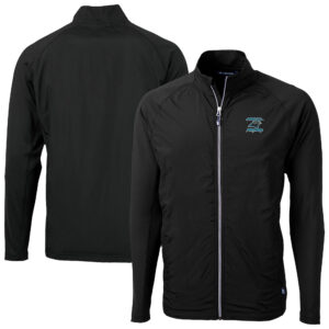 Men's Cutter & Buck Black Carolina Panthers Adapt Eco Knit Hybrid Recycled Raglan Full-Zip Jacket