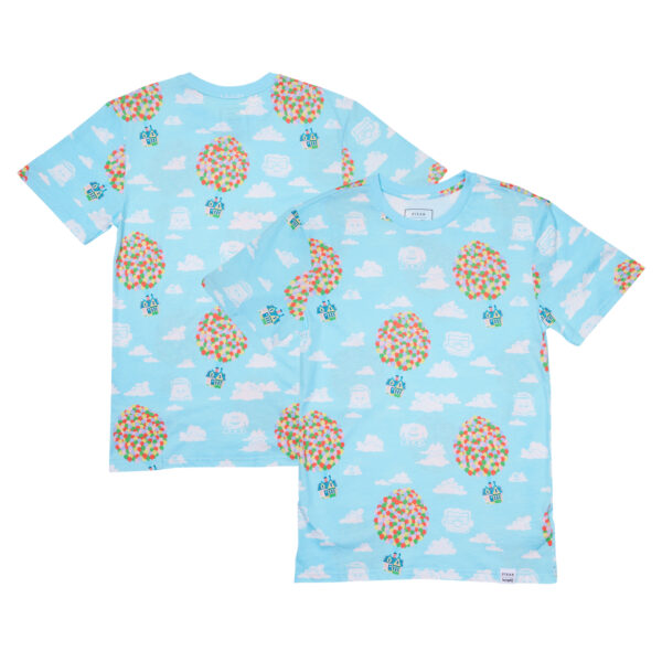 Unisex Loungefly Light Blue Up 15th Anniversary Balloon House Allover Print T-Shirt