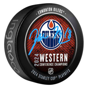 Zach Hyman Edmonton Oilers 2024 Western Conference Champions Autographed Hockey Puck