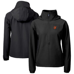 Women's Cutter & Buck Black Baltimore Orioles  Charter Eco Recycled Half-Zip Anorak Jacket