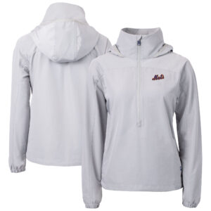 Women's Cutter & Buck Gray New York Mets  Charter Eco Recycled Half-Zip Anorak Jacket