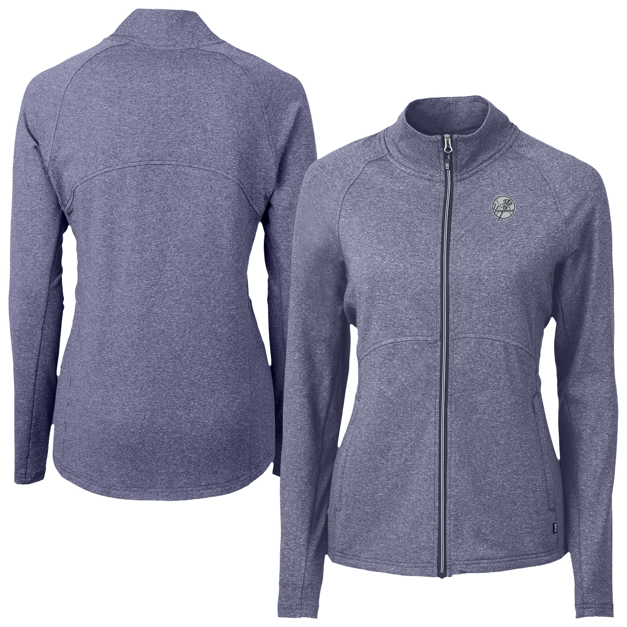 Women's Cutter & Buck Heather Navy New York Yankees Adapt Eco Knit Heather Recycled Full-Zip Jacket