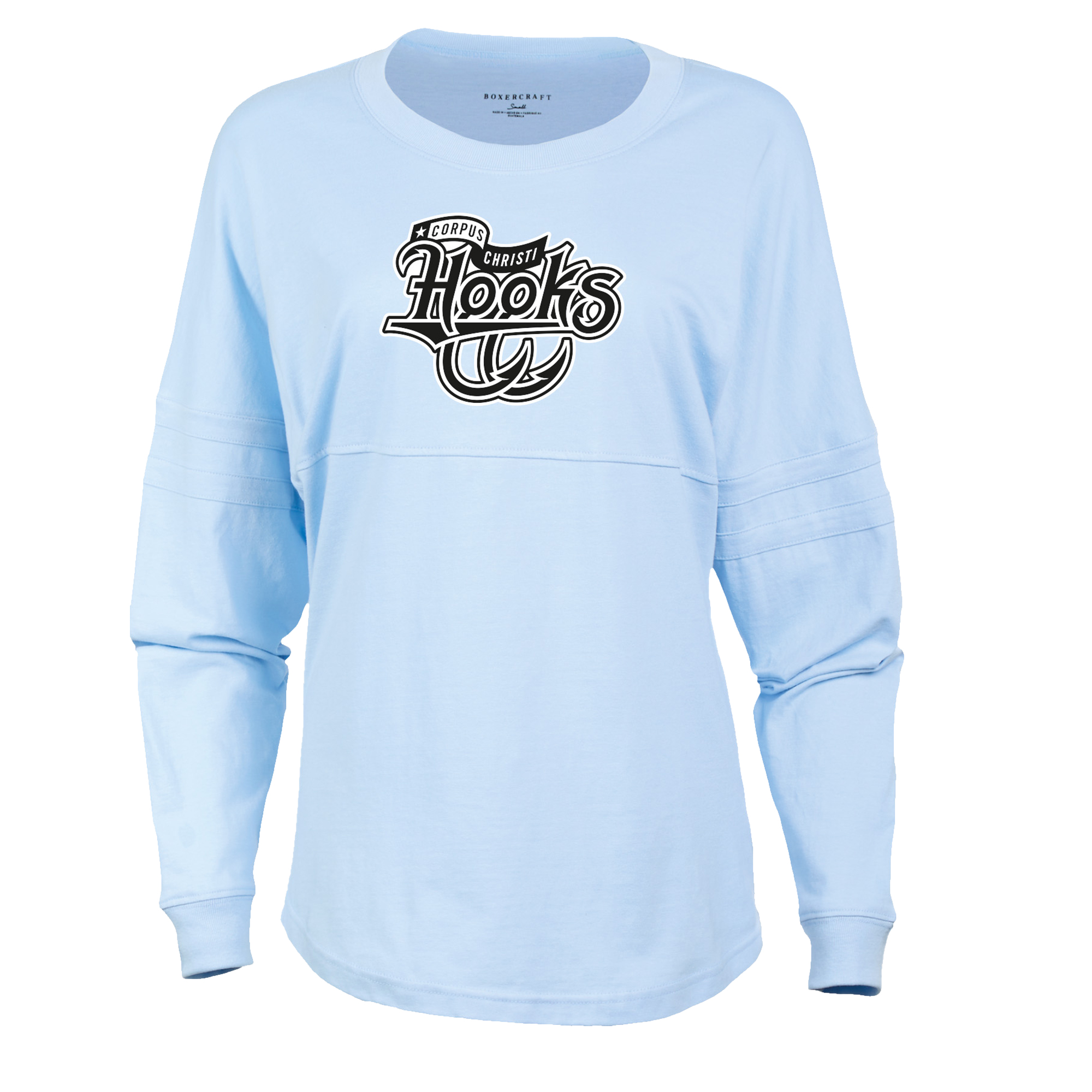 Women's Light Blue Corpus Christi Hooks Retro Jersey Long Sleeve Pom Pom T-Shirt - Image 6