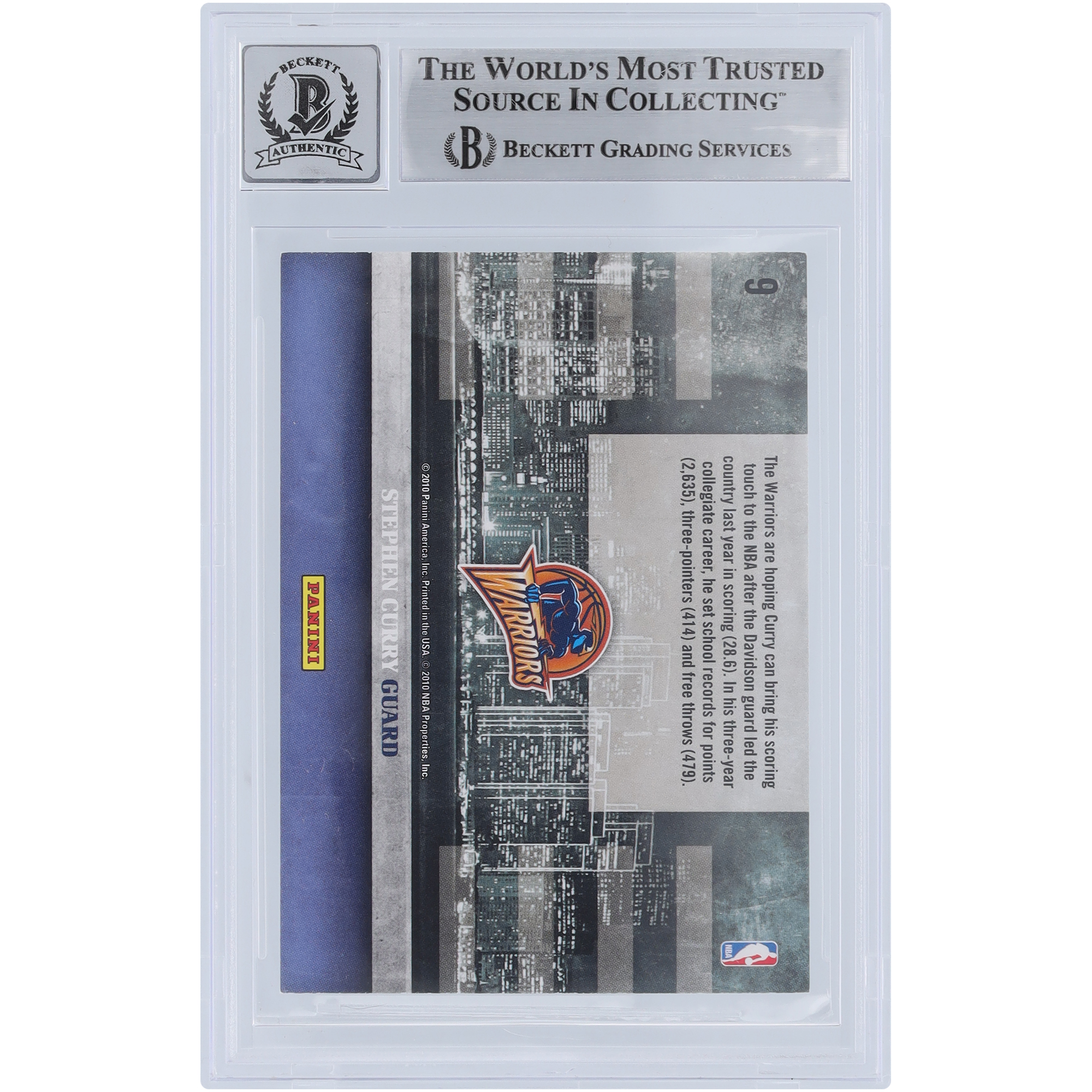 Stephen Curry Golden State Warriors Autographed 2009-10 Panini Studio Skylines #9 BAS Authenticated 10 Rookie Card - Image 6