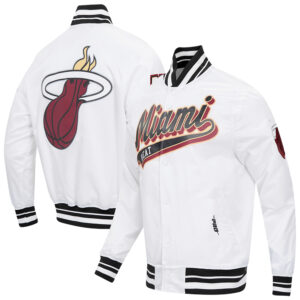 Men's Pro Standard White Miami Heat Script Tail Satin Full-Snap Jacket