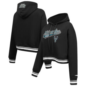 Women's Pro Standard Black Milwaukee Bucks Script Tail Cropped Pullover Hoodie