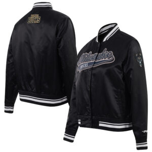 Women's Pro Standard Black Milwaukee Bucks  Script Tail Satin Full-Snap Jacket