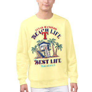 Men's Margaritaville Yellow Texas Rangers Beach Hut Graphic Pullover Sweatshirt