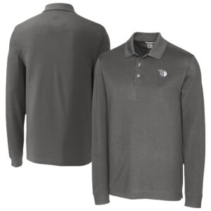 Men's Cutter & Buck Gray Cleveland Guardians DryTec Advantage Tri-Blend Pique Long Sleeve Polo