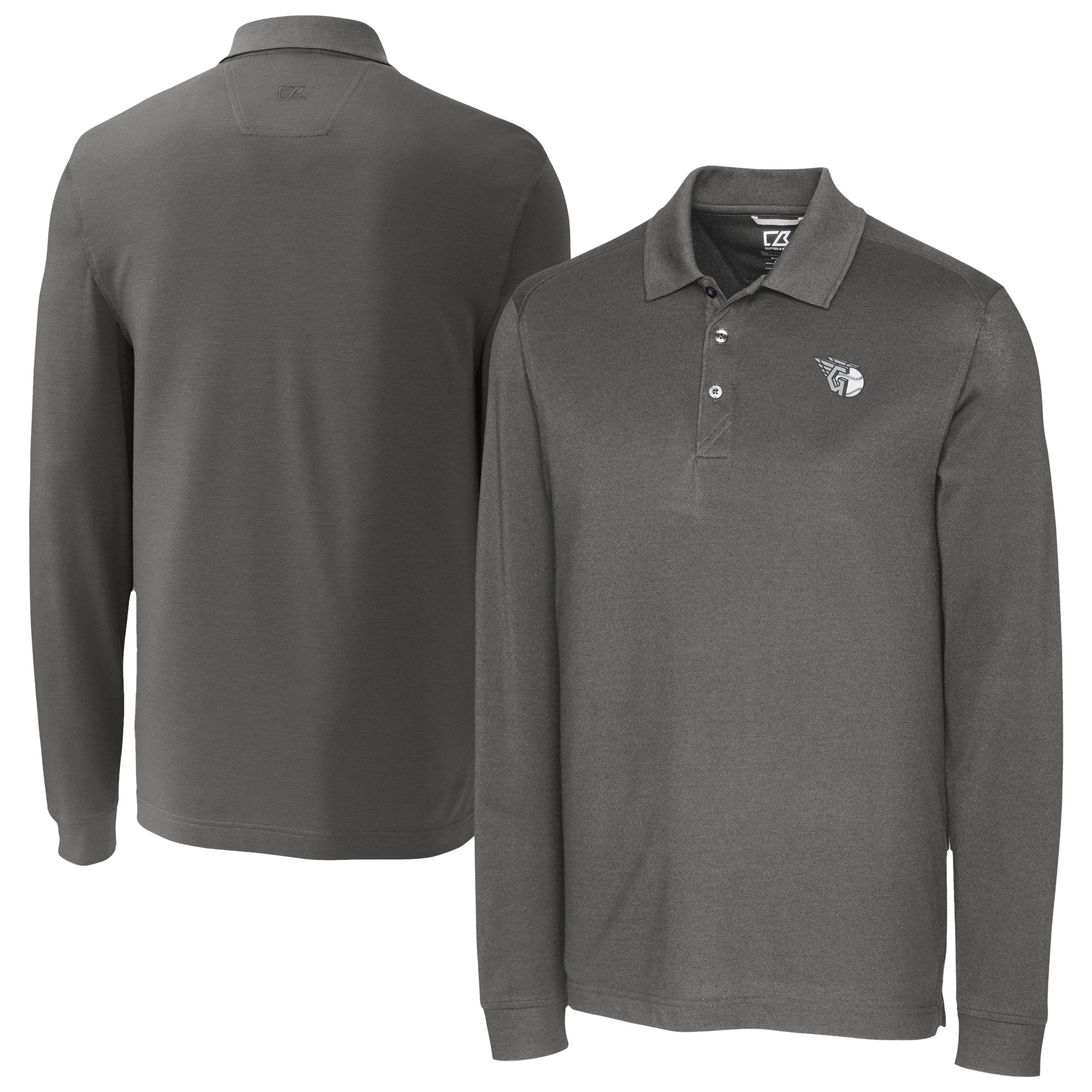 Men's Cutter & Buck Gray Cleveland Guardians DryTec Advantage Tri-Blend Pique Long Sleeve Polo
