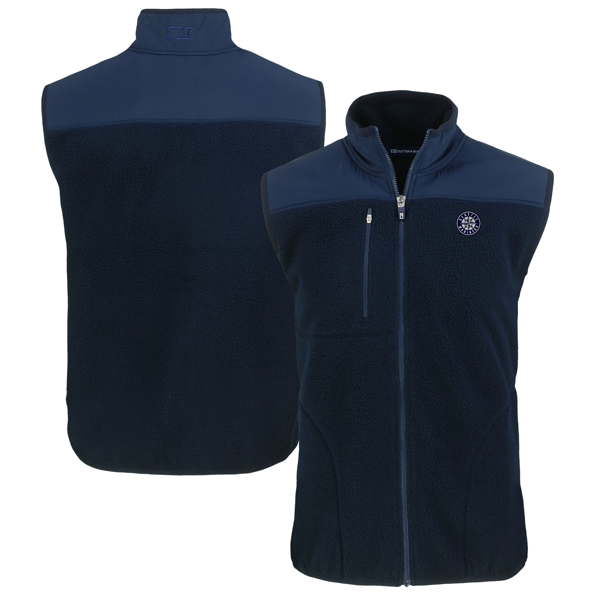 Men's Cutter & Buck Navy Seattle Mariners Cascade Eco Fleece Full-Zip Vest - Image 2