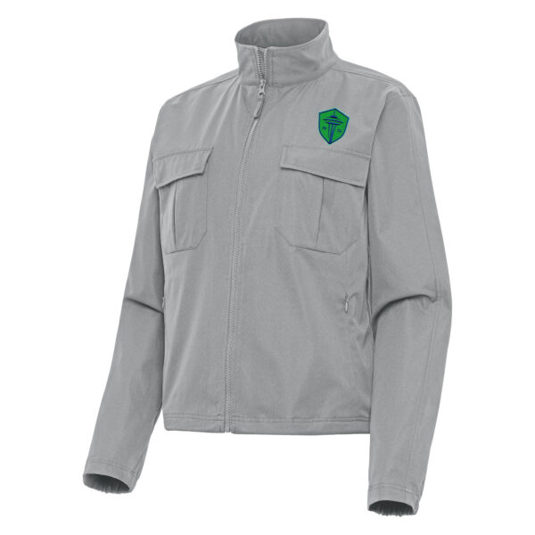 Women's Antigua Gray Seattle Sounders FC Even Par Full-Zip Jacket