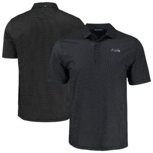 Men's Cutter & Buck Black Atlanta Braves Big & Tall Pike Eco Shadow Check Print Polo