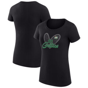 Women's G-III 4Her by Carl Banks  Black Boston Celtics Leopard Heart Fitted T-Shirt