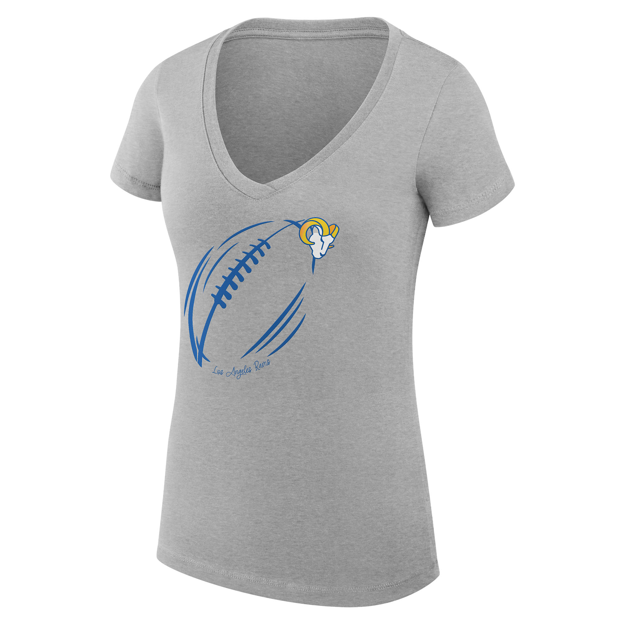Women's G-III 4Her by Carl Banks Heather Gray Los Angeles Rams Subtle Football Fitted V-Neck T-Shirt - Image 6
