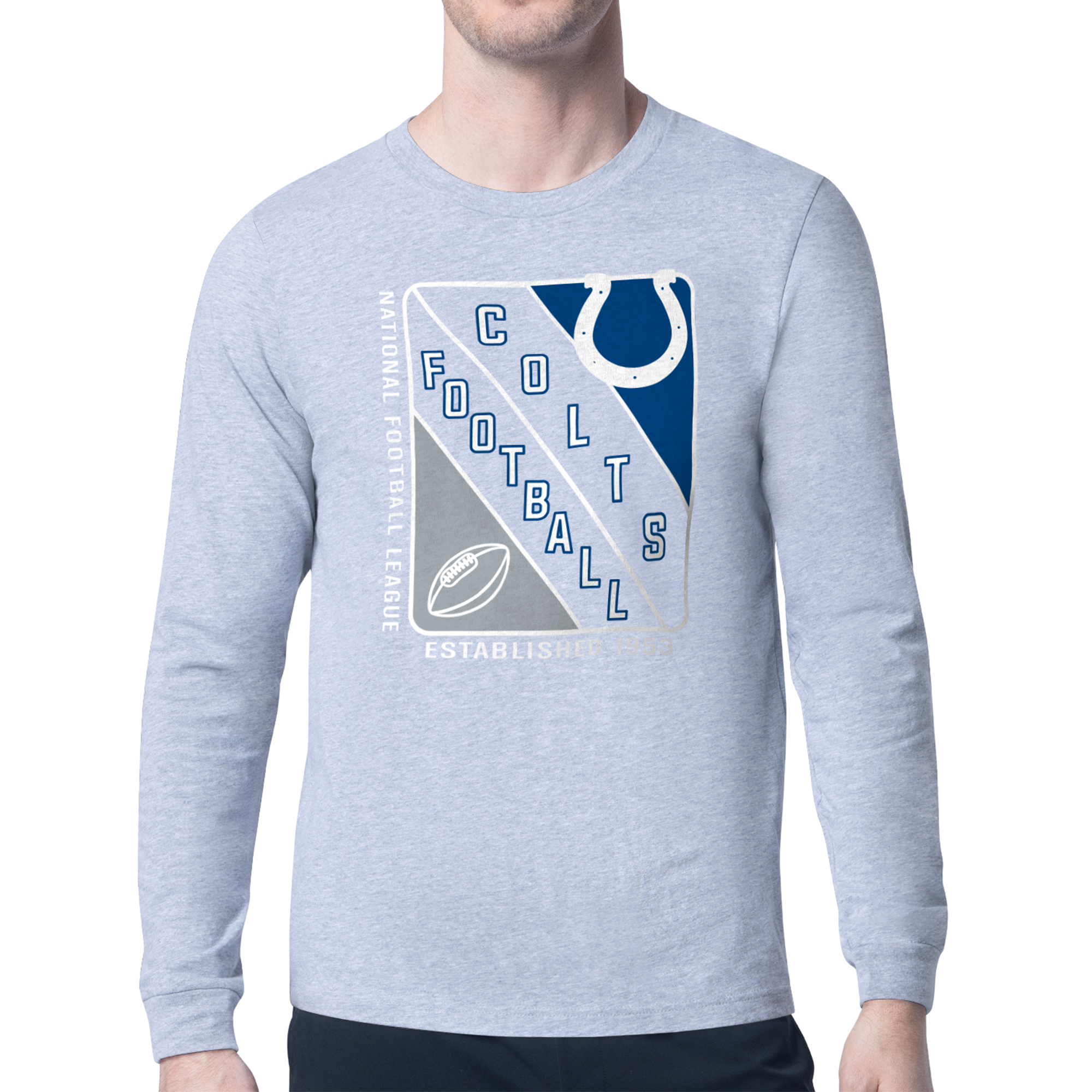 Men's Starter Heather Gray Indianapolis Colts Shield Logo Long Sleeve T-Shirt