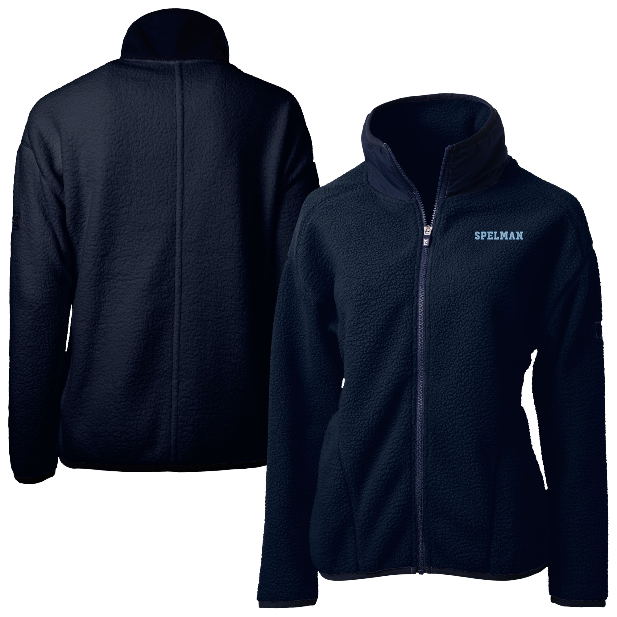 Women's Cutter & Buck Navy Spelman College Jaguars Cascade Eco Fleece Full-Zip Jacket