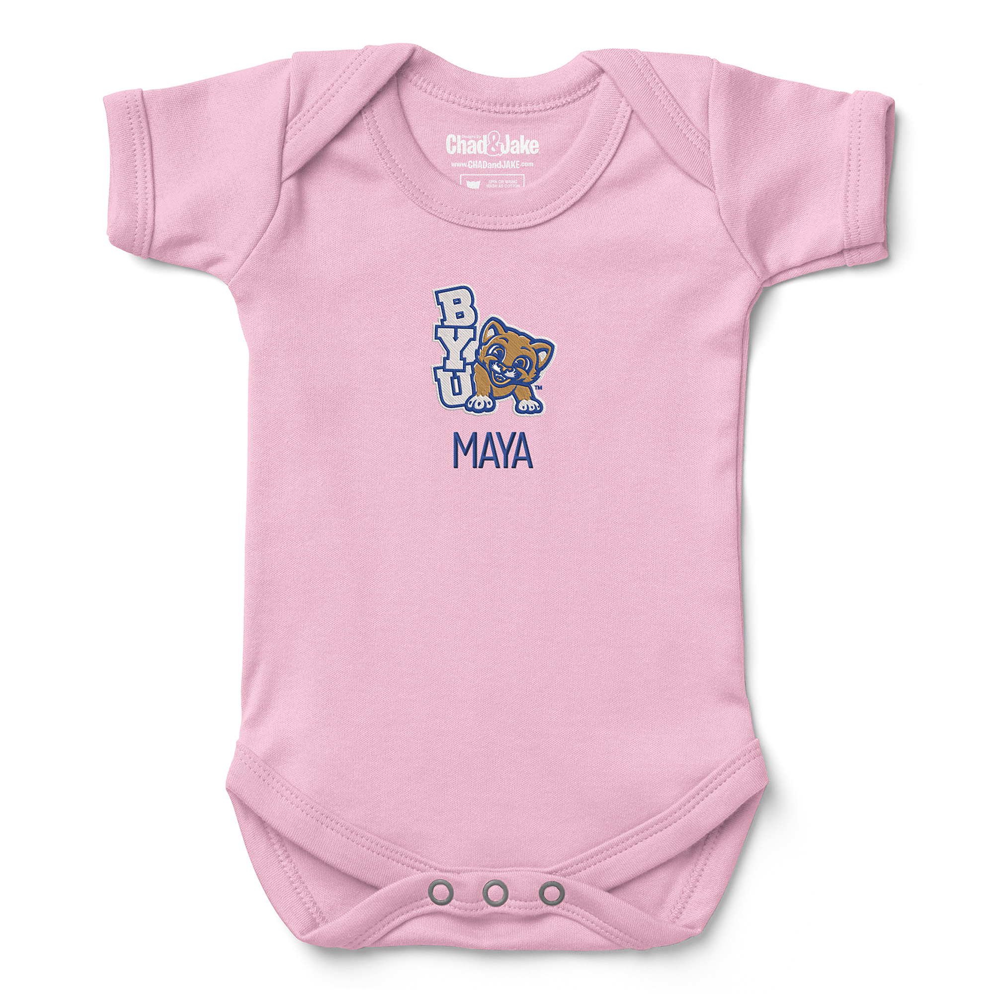 Newborn & Infant Chad & Jake Pink BYU Cougars Personalized Team Logo Bodysuit