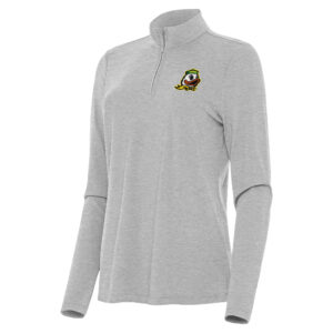 Women's Antigua  Heather Gray Oregon Ducks Bright Quarter-Zip Top