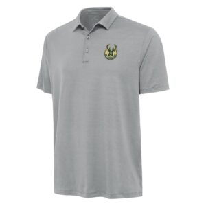 Men's Antigua Gray Milwaukee Bucks Reprocess Polo