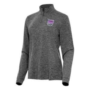 Women's Antigua  Heather Black Sacramento Kings Mentor Quarter-Zip Mock Long Sleeve Top