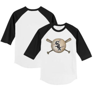 Infant Tiny Turnip White/Black Chicago White Sox Baseball Cross Bats Raglan 3/4 Sleeve T-Shirt