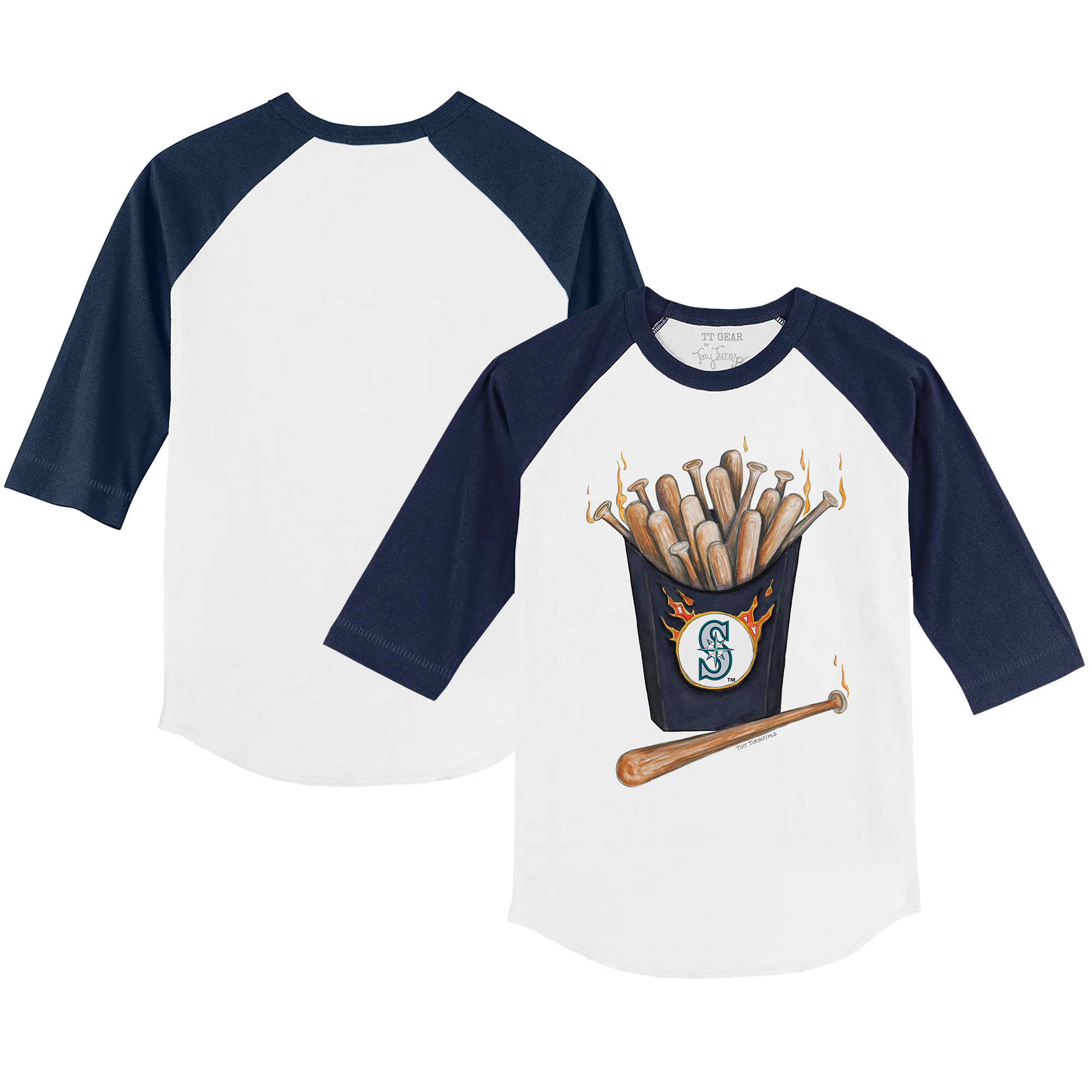 Infant Tiny Turnip White/Navy Seattle Mariners Hot Bats Raglan 3/4 Sleeve T-Shirt