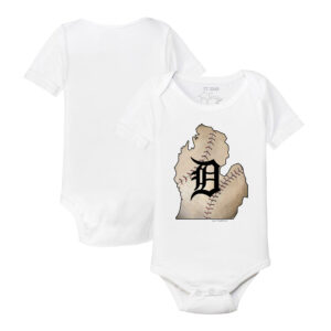 Infant Tiny Turnip White Detroit Tigers State Outline Bodysuit
