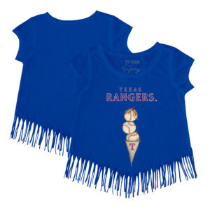 Girls Toddler Tiny Turnip Royal Texas Rangers Triple Scoop Fringe T-Shirt