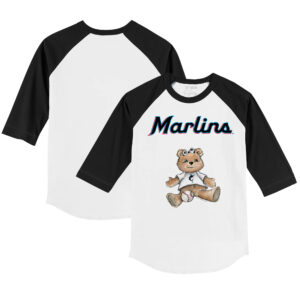 Youth Tiny Turnip White/Black Miami Marlins Girl Teddy 3/4-Sleeve Raglan T-Shirt